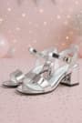 Sarıkaya Silver Shiny Thick Heeled Girls Evening Shoes