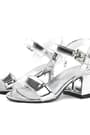 Sarıkaya Silver Shiny Thick Heeled Girls Evening Shoes