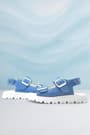 Genuine Leather Blue Patterned Buckled Girls Sandals