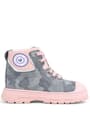 Genuine Leather Pixel Grey Powder Color Camouflage Patterned Girls' Boots