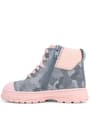 Genuine Leather Pixel Grey Powder Color Camouflage Patterned Girls' Boots