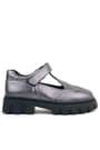 Rakerplus Genuine Leather Platinum Black Sole Velcro Girls' School Shoes 910-PLS-DERI.26