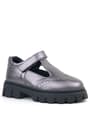 Rakerplus Genuine Leather Platinum Black Sole Velcro Girls' School Shoes 910-PLS-DERI.26