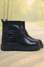 Rakerplus Genuine Leather black patent leather Zippered Girls Kids Boots
