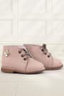 Rakerplus Handmade Genuine Leather Pink Floral Detailed Lace-Up Baby Boots