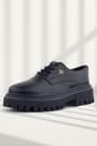 Rakerplus Black Crinkle Genuine Leather Lace-Up Buckle Detailed Girls' Oxford Shoes