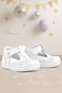 Rakerplus Shaun Genuine Leather White Daisy Detailed Velcro Anatomical Baby Sandals R620-BCDT.25