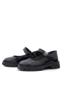 Rakerplus Siyah Rugan Cırtlı Kalın Tabanlı Metal Detaylı Kız Çocuk Okul Ayakkabısı