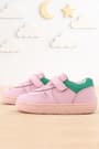 Rakerplus Bob Hakiki Deri Pembe Yeşil Barefoot Cırtlı Lastikli Bebek Sneaker Ayakkabı