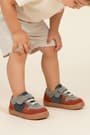 Rakerplus Bob Hakiki Deri Gri Yeşil Barefoot Cırtlı Lastikli Bebek Sneaker Ayakkabı