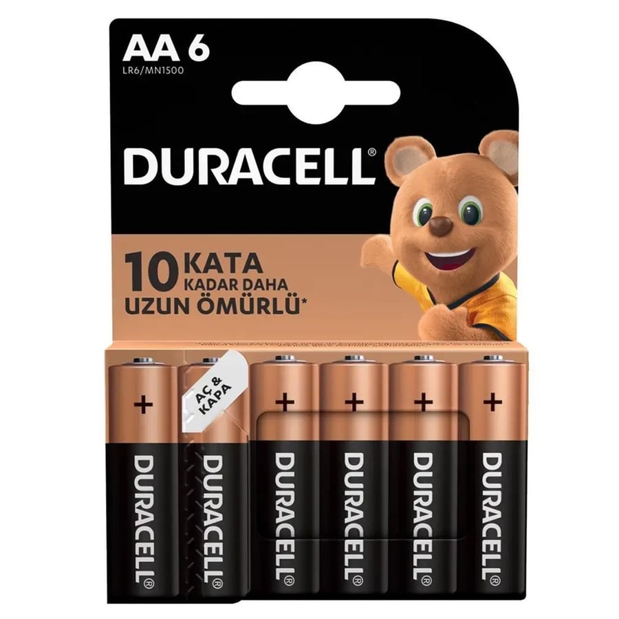 Duracell AA 1.5V Alkalin 6'lı Paket Pil