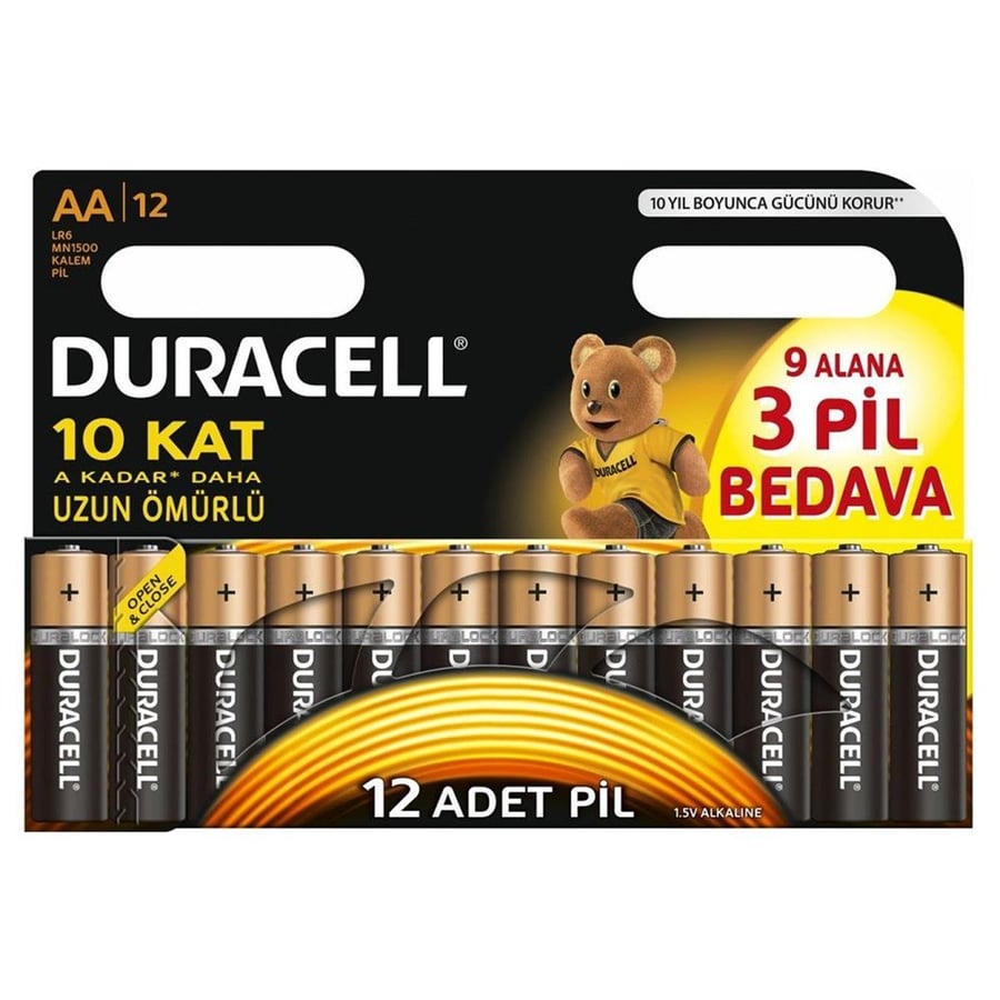 Duracell AA Alkalin Kalem Pil 12'li Paket 