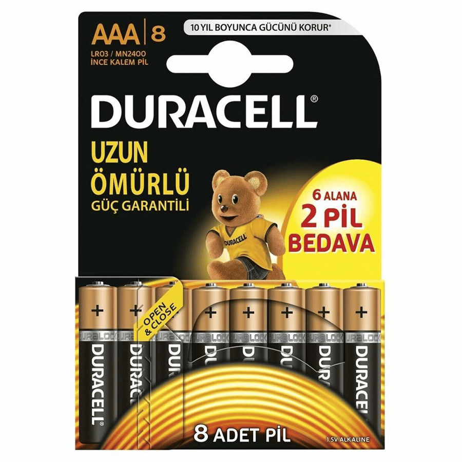 Duracell AAA 1.5V Alkalin 8'li Paket Pil