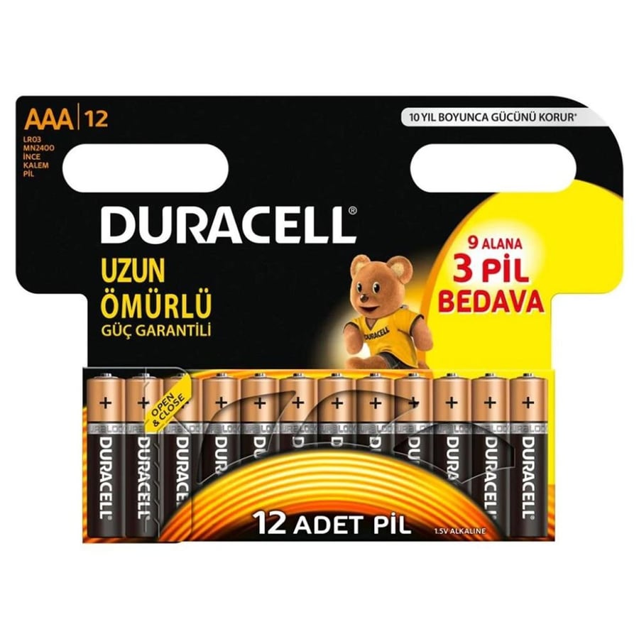 Duracell AAA Alkalin İnce Kalem Pil 12'li Paket