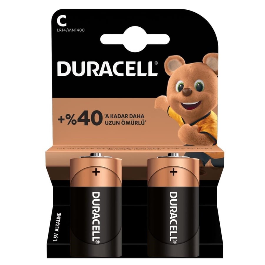 Duracell C - Orta Boy 1.5V Alkalin 2'li Paket Pil