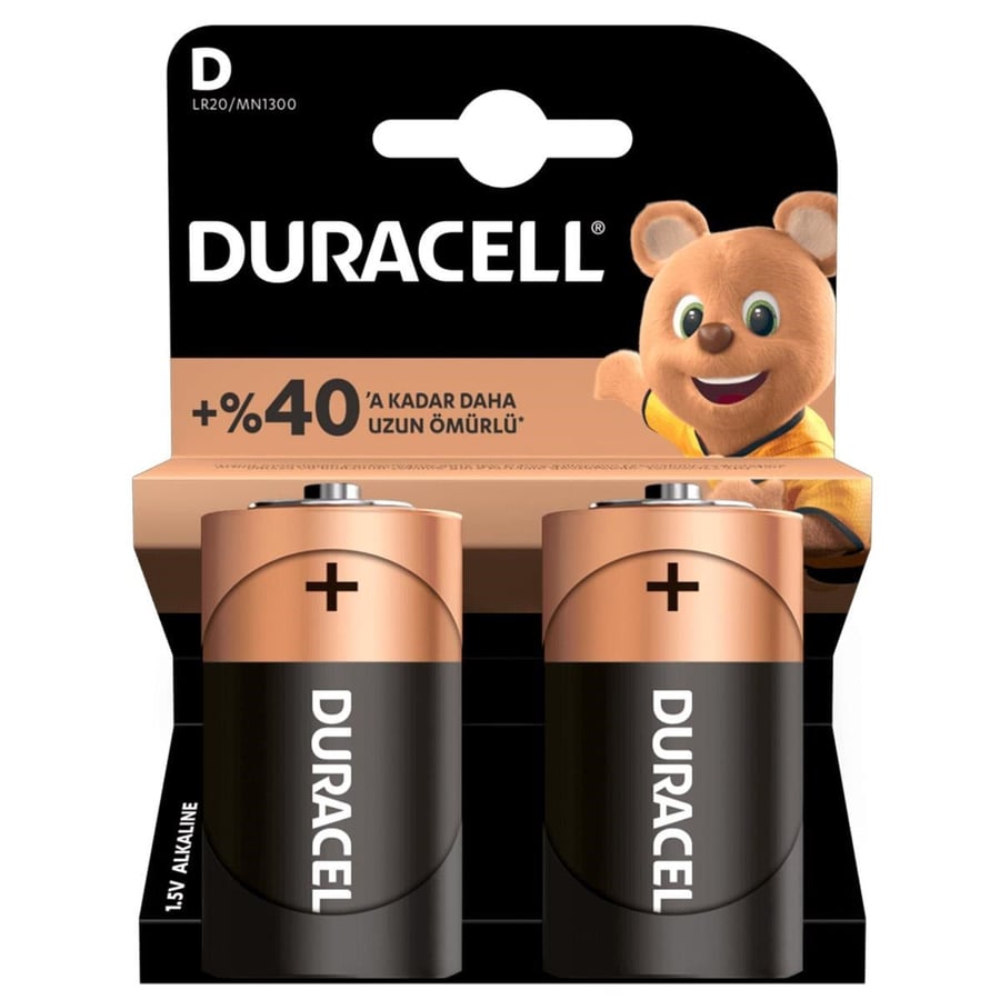 Duracell D - Büyük Boy 1.5V Alkalin 2'li Paket Pil