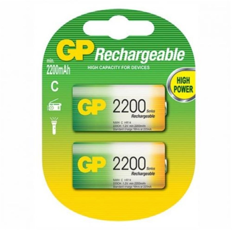 GP 220CH 2200mAh Orta Boy Şarj Edilebilir Pil 2'li Paket