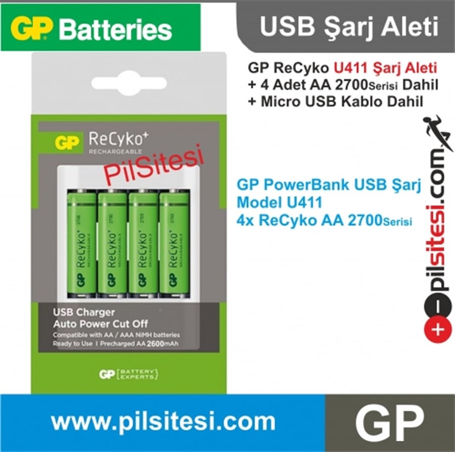 GP Recyko U411 Powerbank Pil Şarj Aleti 4xAA2700
