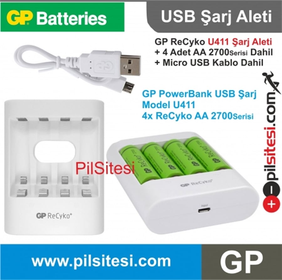 GP Recyko U411 Powerbank Pil Şarj Aleti 4xAA2700