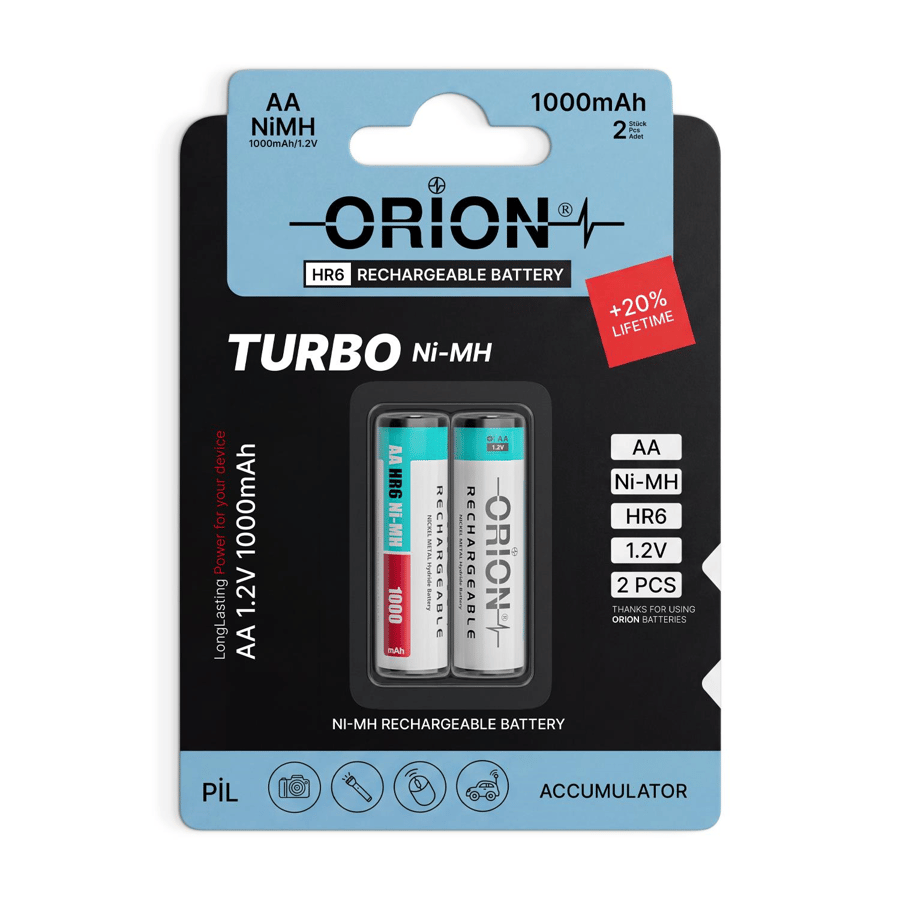 Orion AA 1.2V 1000mAh Ni-MH 2'li Paket Pil 