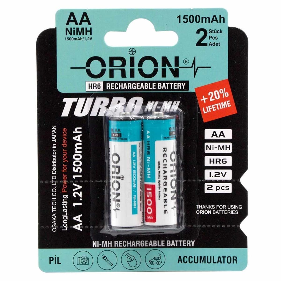 Orion AA 1.2V 1500mAh Ni-MH 2'li Paket Pil 