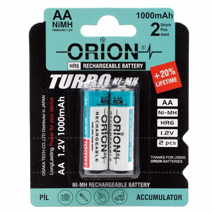 Orion AA 1.2V 1000mAh Ni-MH 2'li Paket Pil 