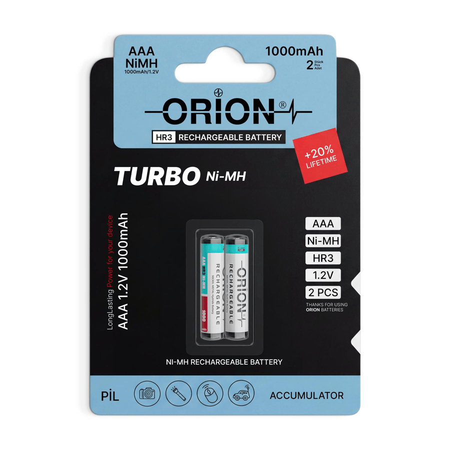 Orion AAA 1.2V 1000mAh Ni-MH 2'li Paket Pil 