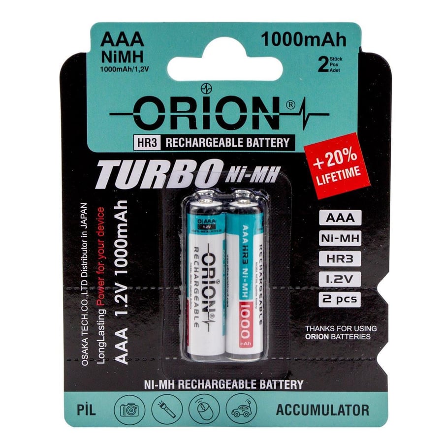 Orion AAA 1.2V 1000mAh Ni-MH 2'li Paket Pil 