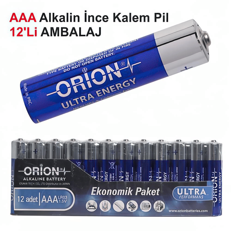 Orion AAA 1.5V Alkalin 12'li Paket Pil 