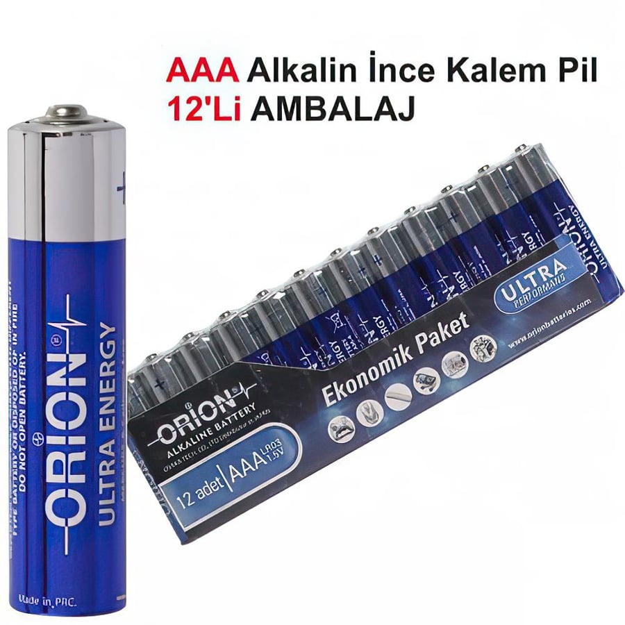 Orion AAA 1.5V Alkalin 12'li Paket Pil 