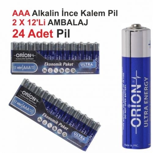 ORION ALKALIN LR03 AAA İnce Kalem Pil / 2 x 12'Li ( 24 ADET Pil)
