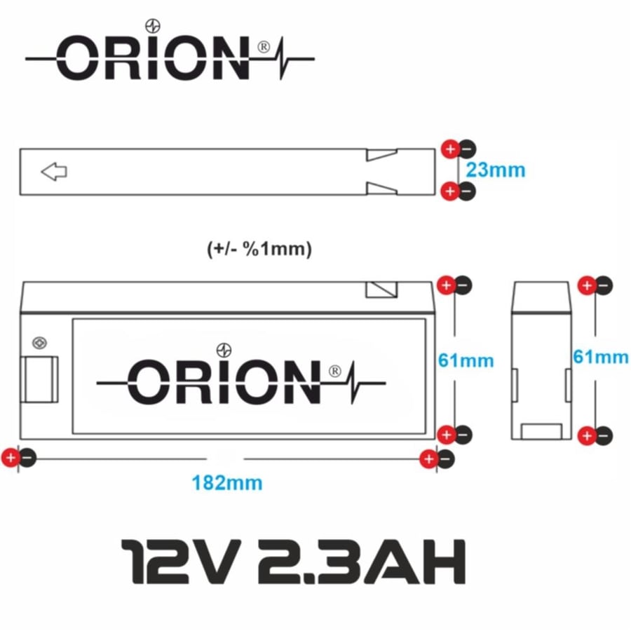 Orion ORN1223CA 12V 2.3Ah Kurşun Asit M1000/VBF1E Akü 