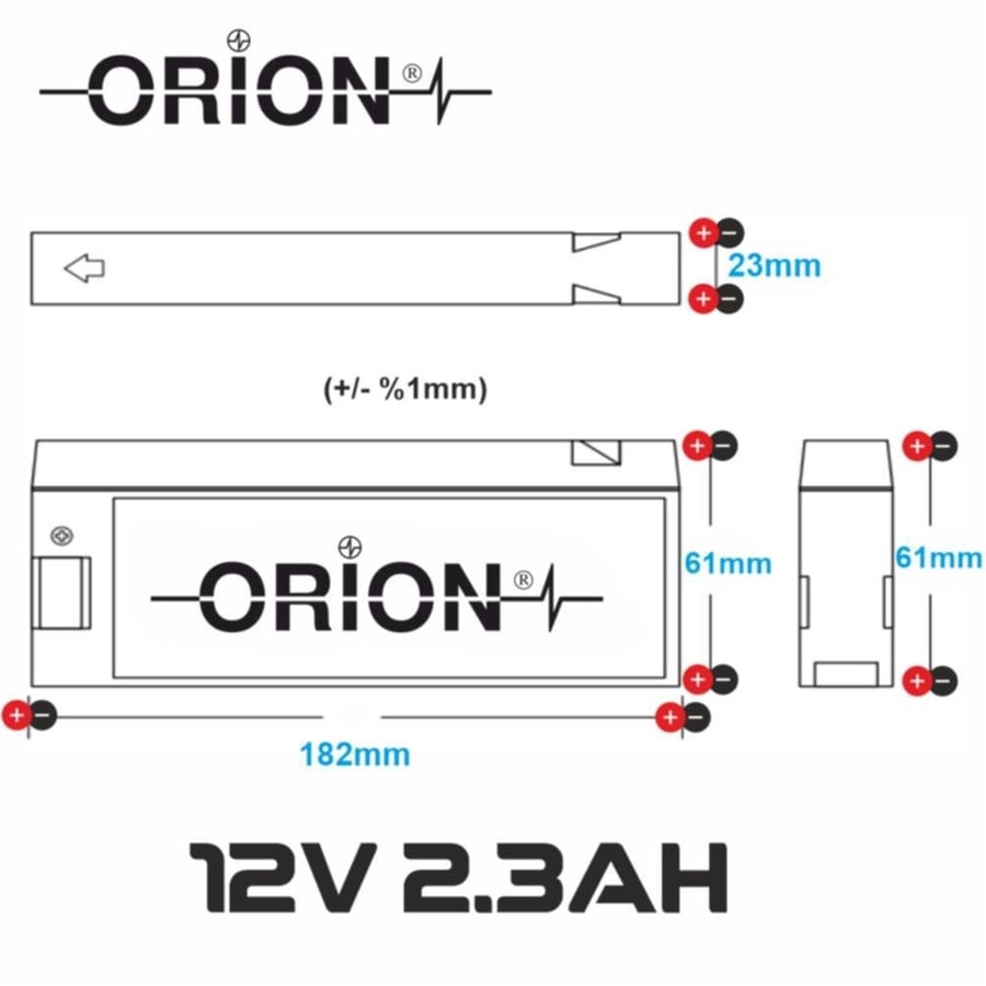 Orion ORN1223CA 12V 2.3Ah Kurşun Asit M1000/VBF1E Akü 