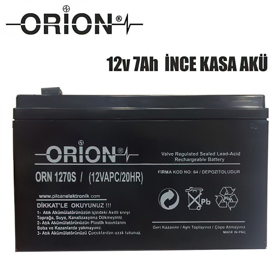 Orion ORN1270S 12V 7.0Ah Kuru Bakımsız Akü 