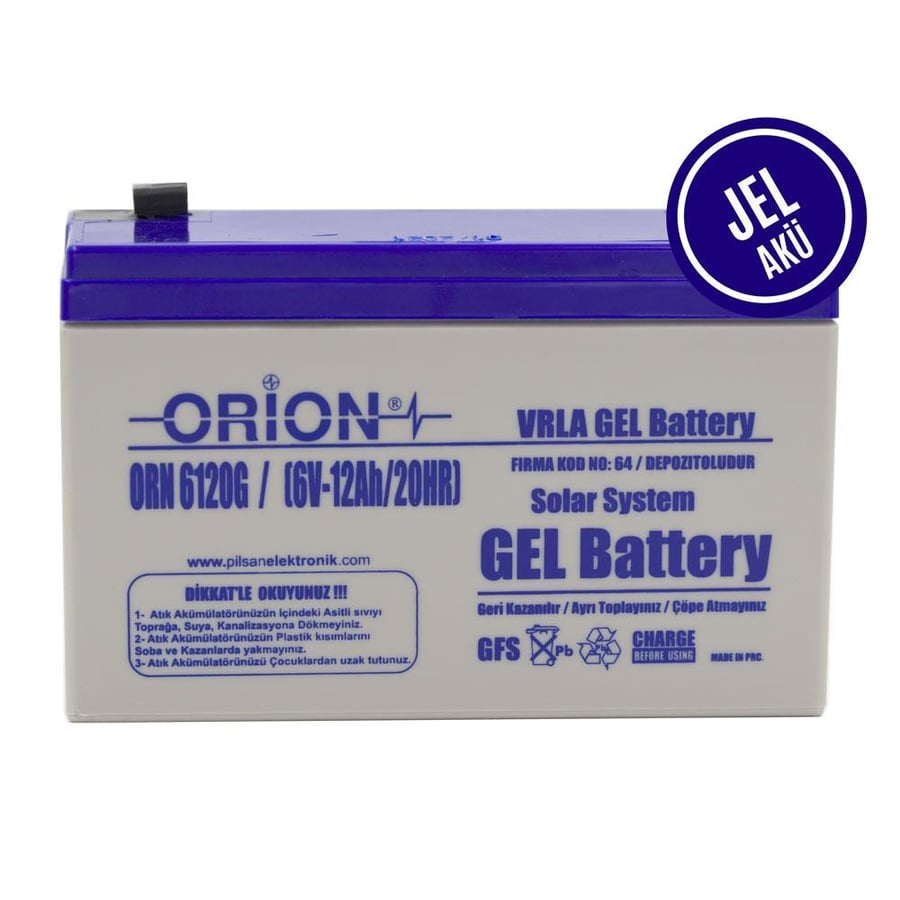 Orion ORN6120G 6V 12Ah Jel Bakımsız Akü 