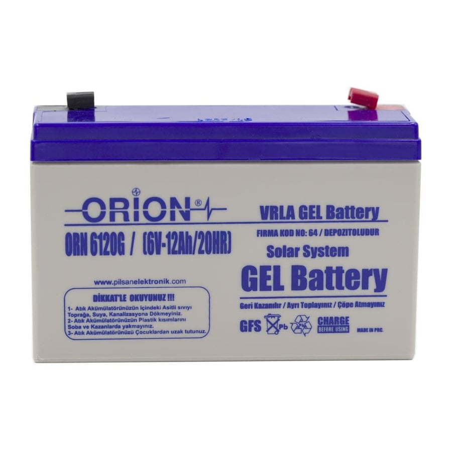 Orion ORN6120G 6V 12Ah Jel Bakımsız Akü 