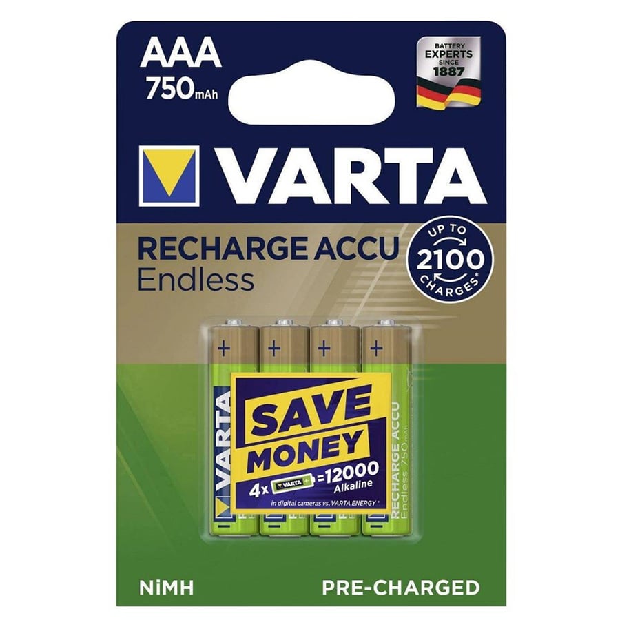Varta 56673 Endless 750mAh AAA Şarj Edilebilir İnce Kalem Pil 4'lü Paket