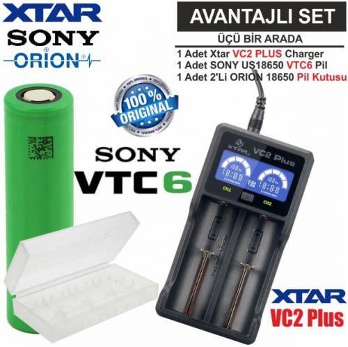 Xtar VC2 Plus Master Şarj Aleti,Sony VTC6 Li-ion Pil,ORION 18650 Pil taşıma kutusu / 3'Lü SET