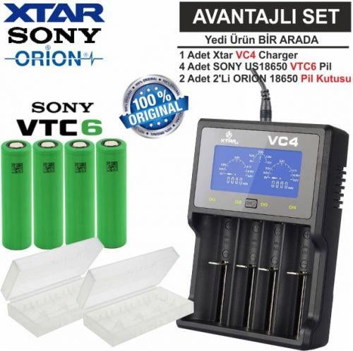Xtar VC4 Şarj Aleti, Sony VTC6 Li-ion Pil, ORION 18650 Pil taşıma kutusu / 7'Li SET