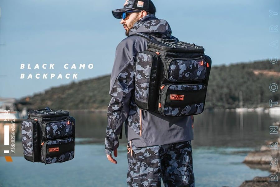 Çanta ve Kutular Fujin Black Camo Back Pack - Balıkçı Sırt Çantası