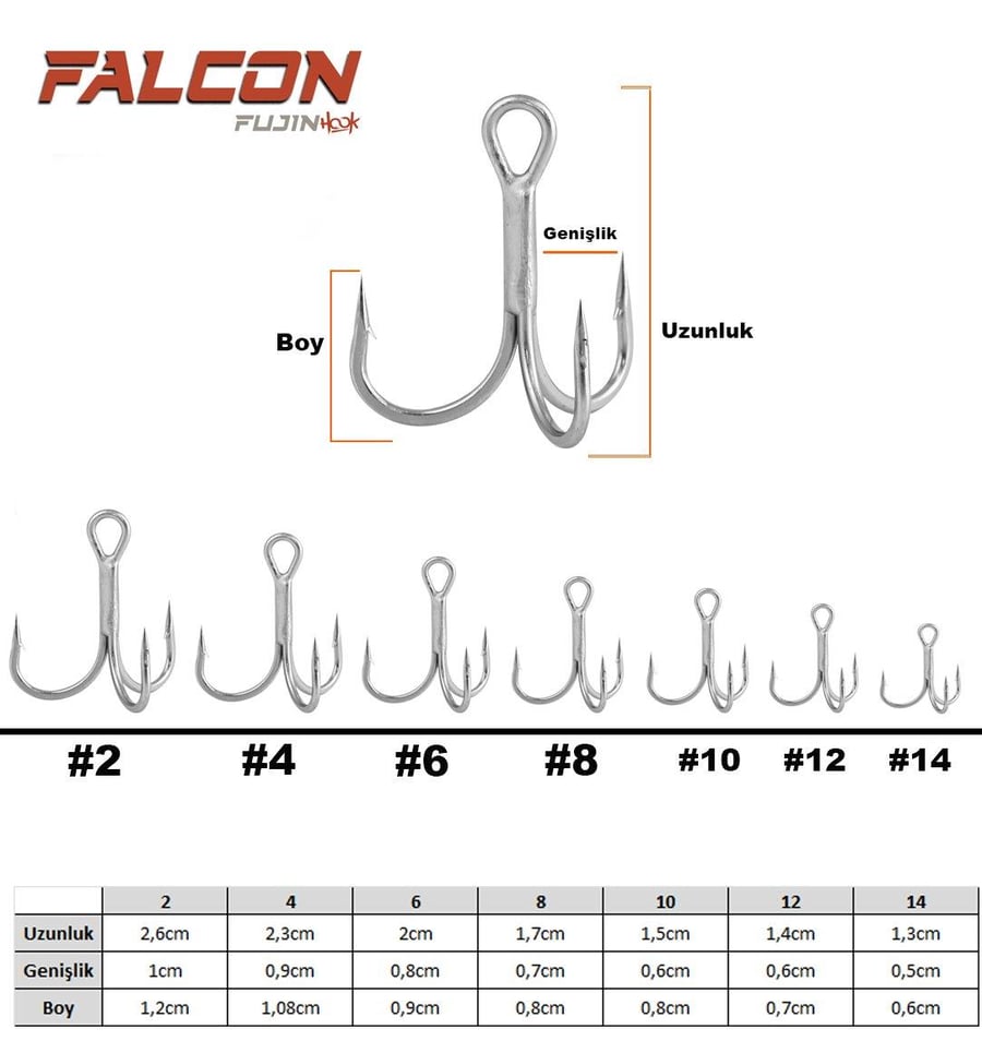 Üçlü İğneler Fujin Falcon Süper Anti-Rust Üçlü Kanca - 6