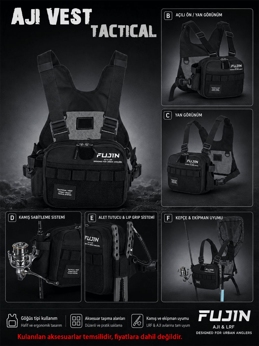 FUJIN Fujin Tactical Vest Black Balıkçı Çantası Çanta ve Kutular