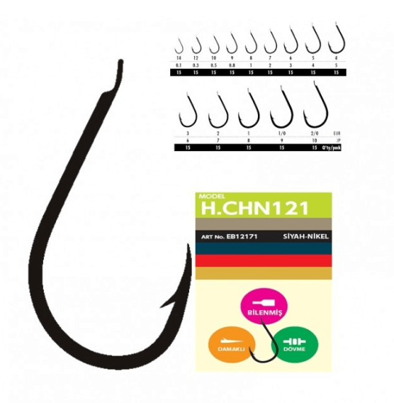 Tekli İğneler Hayabusa HCHN 121 Kısa Pala Dövme Olta İğnesi 15'li Paket Black Nikel - 1