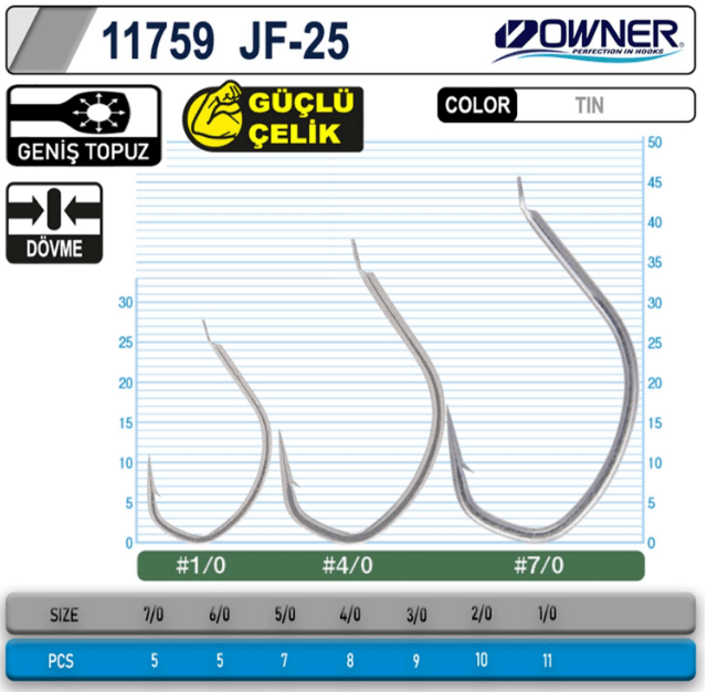 Tekli İğneler Owner 11759 JF-25 Jigger Light Jig İğnesi