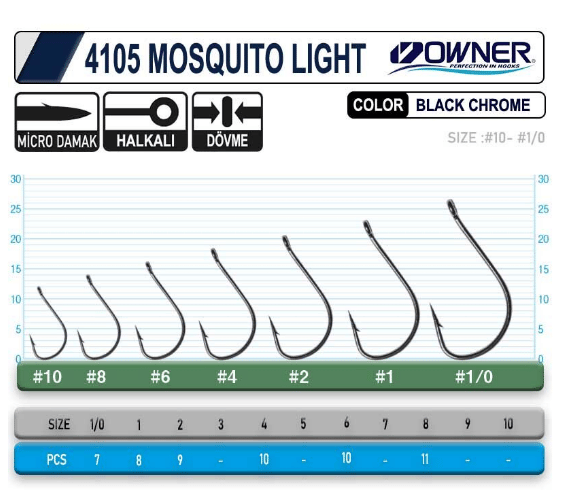 Tekli İğneler Owner 4105 Musquito Light Black Chrome İğne