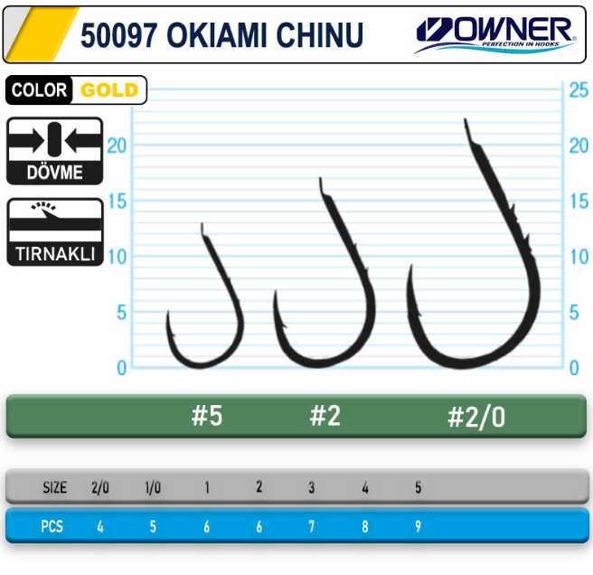 Owner 50097 Okiami-Chinu Gold İğne - 2 Tekli İğneler