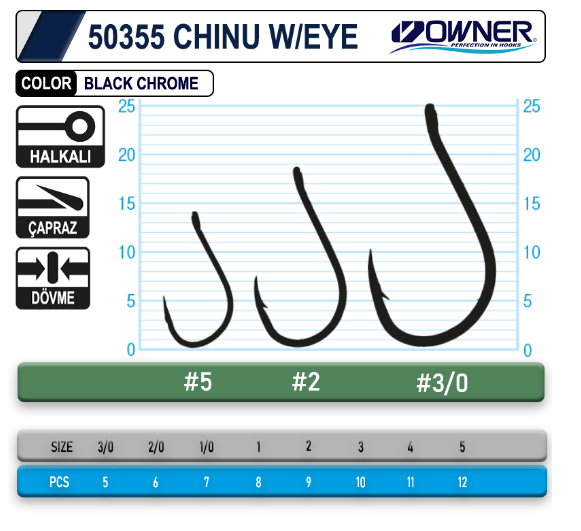Tekli İğneler Owner 50355 Chinu W/ Eye Gun Black İğne