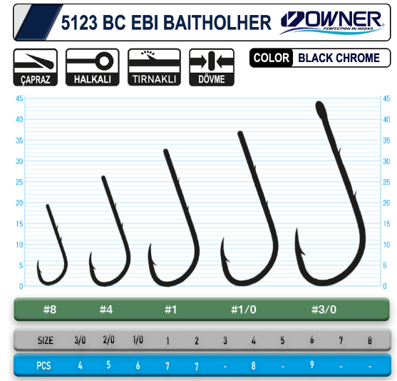 Tekli İğneler Owner 5123 Ebi Baitholder Black Chrome İğne