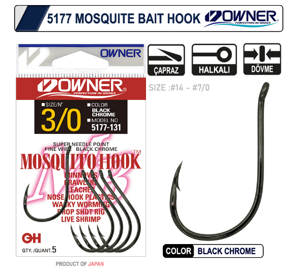Tekli İğneler Owner 5177 Mosquito Hook Black Chrome Sinek İğne