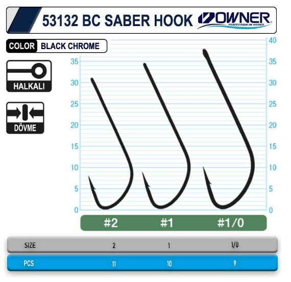 Tekli İğneler Owner 53132 Saber Hook Black Chrome İğne